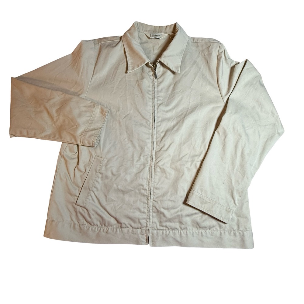 Vintage LL Bean Womens Khaki 100% Cotton Full Zip Light Jacket Windbreaker Sz 12
